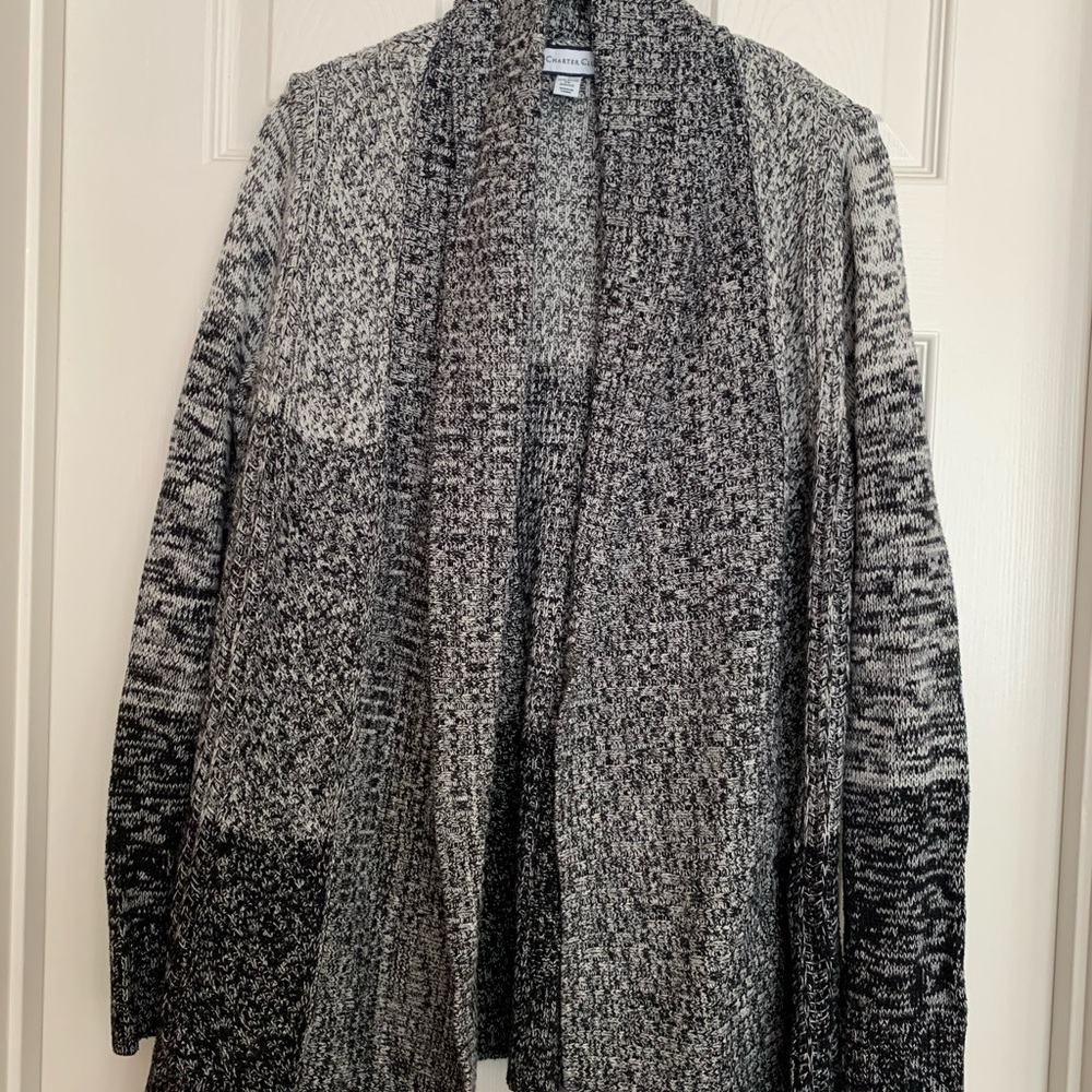 Charter Club Black and Gray Open Front Cardigan